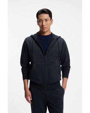 BOSS Wool-Blend Hoodie With Premium Alcantara Details - Blue