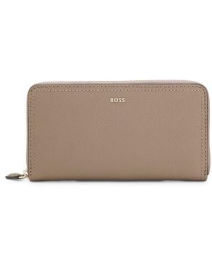 BOSS Cartera Con Cremallera Envolvente En Piel Granulada Con Letras De Logo Metálicas - Gris