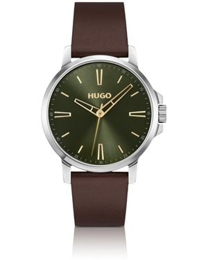 HUGO Leather-Strap Watch - Green