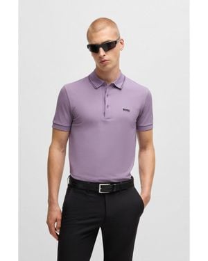 BOSS Cotton-Piqué Slim-Fit Polo Shirt With Tonal Logo - Purple