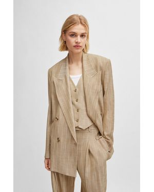 BOSS Double-breasted Jacket In Pinstripe Stretch Fabric - Natural
