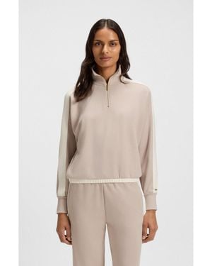 BOSS Zip-Neck Sweatshirt With Contrast Details - Natural