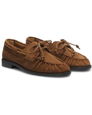 BOSS Suede Moccasins With Hand-Stitched Apron Toe - Brown
