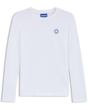 HUGO Cotton-Jersey Top With Happy Logo Badge - White