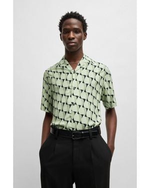 HUGO Oversized-Fit Shirt With Abstract Print - Green