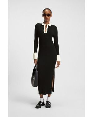 HUGO Knitted Tube Dress With Stacked-Logo Keyhole Placket - Black