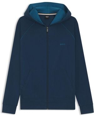 BOSS Hoodie Aus Stretch-Baumwolle Mit Reißverschluss Und Logo-Stickerei - Blau