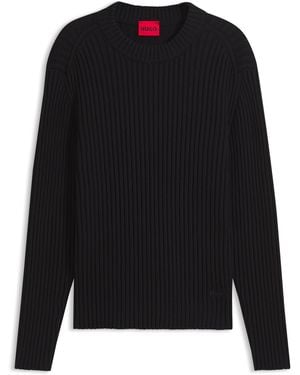 HUGO Relaxed-Fit Pullover Aus Gerippter Baumwolle - Schwarz