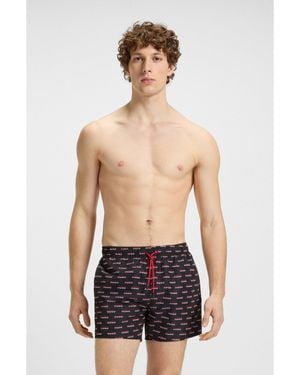 HUGO Swim Shorts With All-Over Split-Logo Print - Black