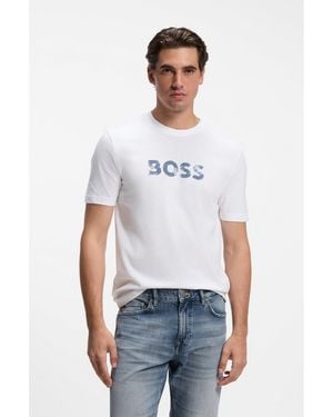 BOSS Cotton-Jersey T-Shirt With Logo Artwork - White