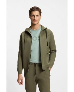 BOSS Regular-Fit Zip-Up Hoodie With Jacquard Stripes - Green