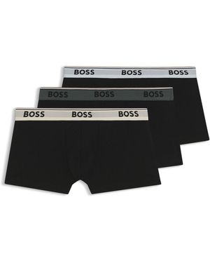 BOSS Three-Pack Of Stretch-Cotton Trunks With Logo Waistbands - Black