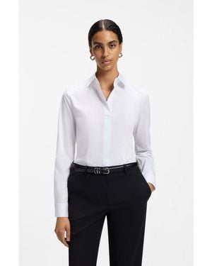 BOSS Slim-Fit Cotton-Blend Blouse With Side Zip - White