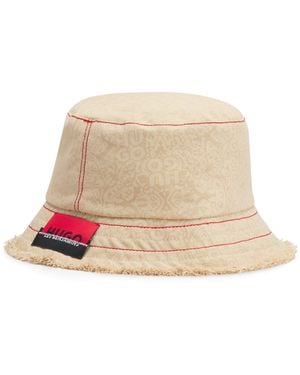 HUGO X Les Benjamins Bucket Hat With Co-Branded Label - Natural