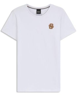 BOSS Equestrian Stretch-Cotton T-Shirt With Double B Monogram - White
