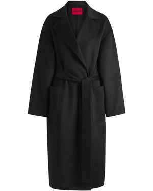 HUGO Oversized Mantel Mit Bindegürtel - Schwarz