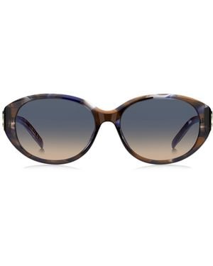 BOSS Lunettes De Soleil En Acétate Havana Avec Monogramme Double B En Métal - Bleu