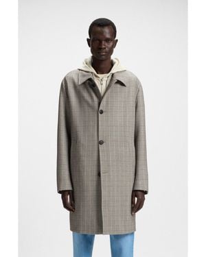 BOSS Classic-Fit Coat With Check Pattern - Grey