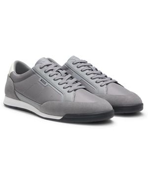 BOSS Sneakers Met Suède Afwerking En Geribbelde Zool - Grijs