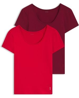 HUGO Set Van Twee Jersey Ondershirts Van Stretchkatoen - Rood