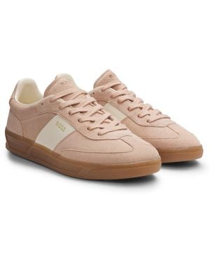 BOSS Suède Sneakers Met Details Van Glad Leer - Roze