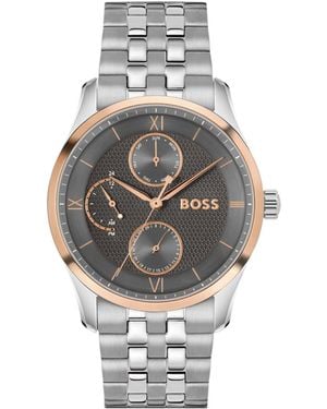 BOSS Principle Master-Textured-Dial Watch With Multi-Link Bracelet - Metallic