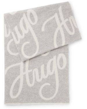 HUGO Écharpe En Laine Mélangée Avec Logo Jacquard - Blanc