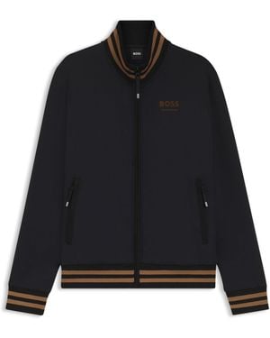 BOSS Equestrian Zip Cardigan With Stripe Trims - Black