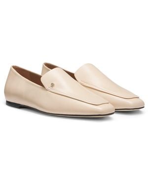 BOSS Leather Loafers With Double B Monogram Trim - White