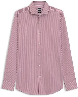 BOSS Slim-Fit Hemd Aus Gestreifter Stretch-Baumwolle Mit Bügelleichtem Finish - Pink