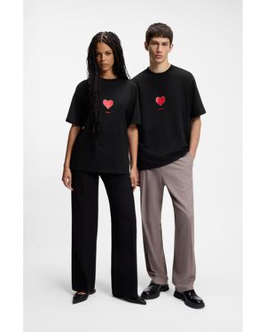HUGO All-Gender Cotton-Jersey T-Shirt With Origami-Heart Prints - Black