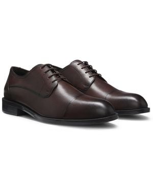 BOSS Leather Derby Shoes With Cap Toe - Brown