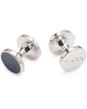 HUGO Round Cufflinks With Enamel Core And Logo - White