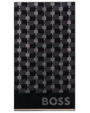 BOSS Cotton-Velvet Beach Towel With Geometric Jacquard - Black