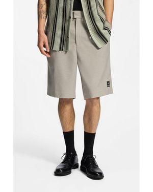 HUGO Relaxed-Fit Shorts With Houndstooth Pattern - Natural