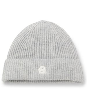 BOSS Wool-Cashmere Beanie Hat With Double B Monogram - White