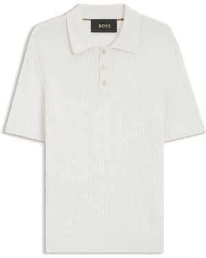 BOSS Polo-Pullover Aus Baumwolle Mit Kaschmir Und Zopfmuster - Weiß