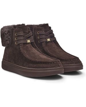 BOSS Suede Boots With Faux-Fur Collar - Brown