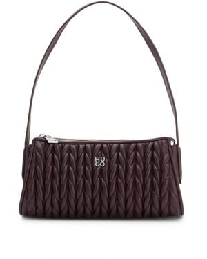 HUGO Textured Hobo Bag With Stacked-Logo Trim - Purple