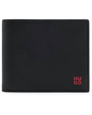 HUGO Leather Wallet With Stacked Logo - Black