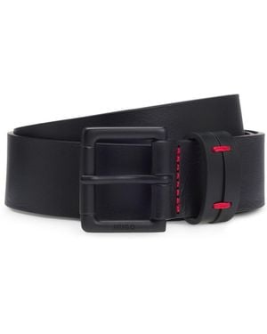 HUGO Italian-Leather Belt With-Stitched Keeper - Black