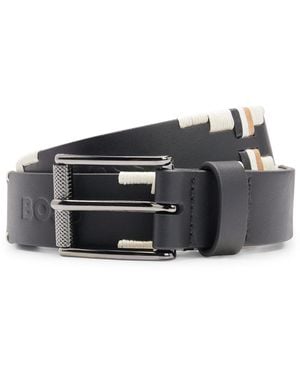 BOSS Cinturón De Piel Para Equitación Con Rayas De La Marca Bordadas A Mano - Negro