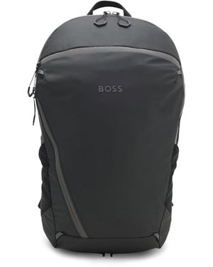 BOSS Faux-Leather Backpack With Reflective Details - Grey