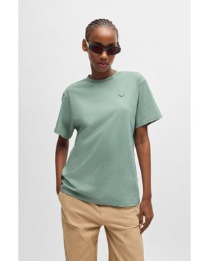 HUGO Cotton-Jersey T-Shirt With Logo Badge - Green