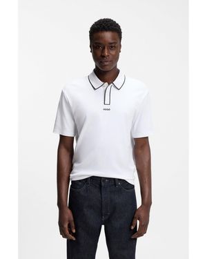 HUGO Contrast-Tipped Cotton Polo Shirt With Logo - White