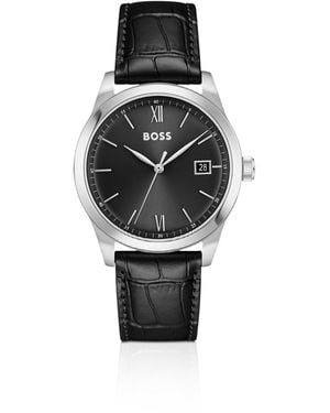 BOSS Langford Reloj Con Correa De Piel Efecto Cocodrilo Y Esfera Negra - Negro