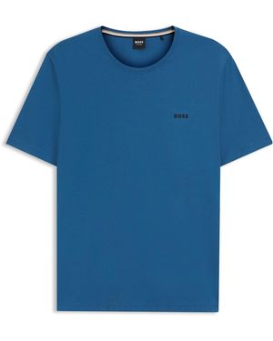 BOSS T-Shirt En Coton Stretch À Logo Brodé - Bleu