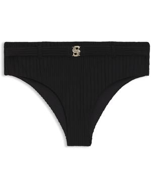 BOSS Plissé Bikini Bottoms With Double B Monogram - Black