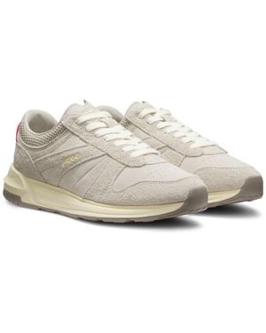 HUGO Textured-Suede Trainers With Logo Details - White