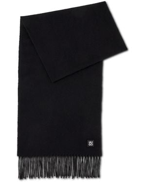 HUGO Schal Aus Woll-Mix Mit Fransen Und Stack-Logo - Schwarz